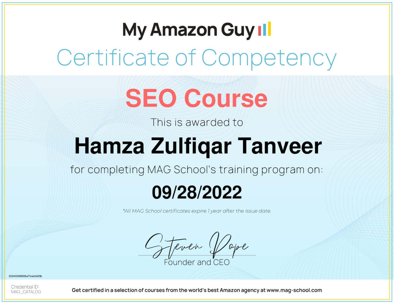 SEO Course Certificate